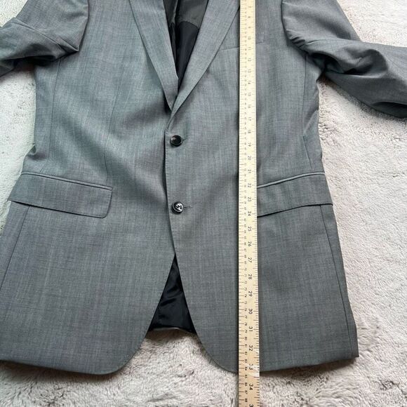 Hugo Boss Virgin Wool Dual Vent Gray Geo Mens Blazer Jacket 44L Woven in Italy - Picture 11 of 13